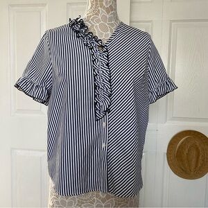 Hackesch striped ruffle shirt short sleeve blouse no size tag but fits M/L